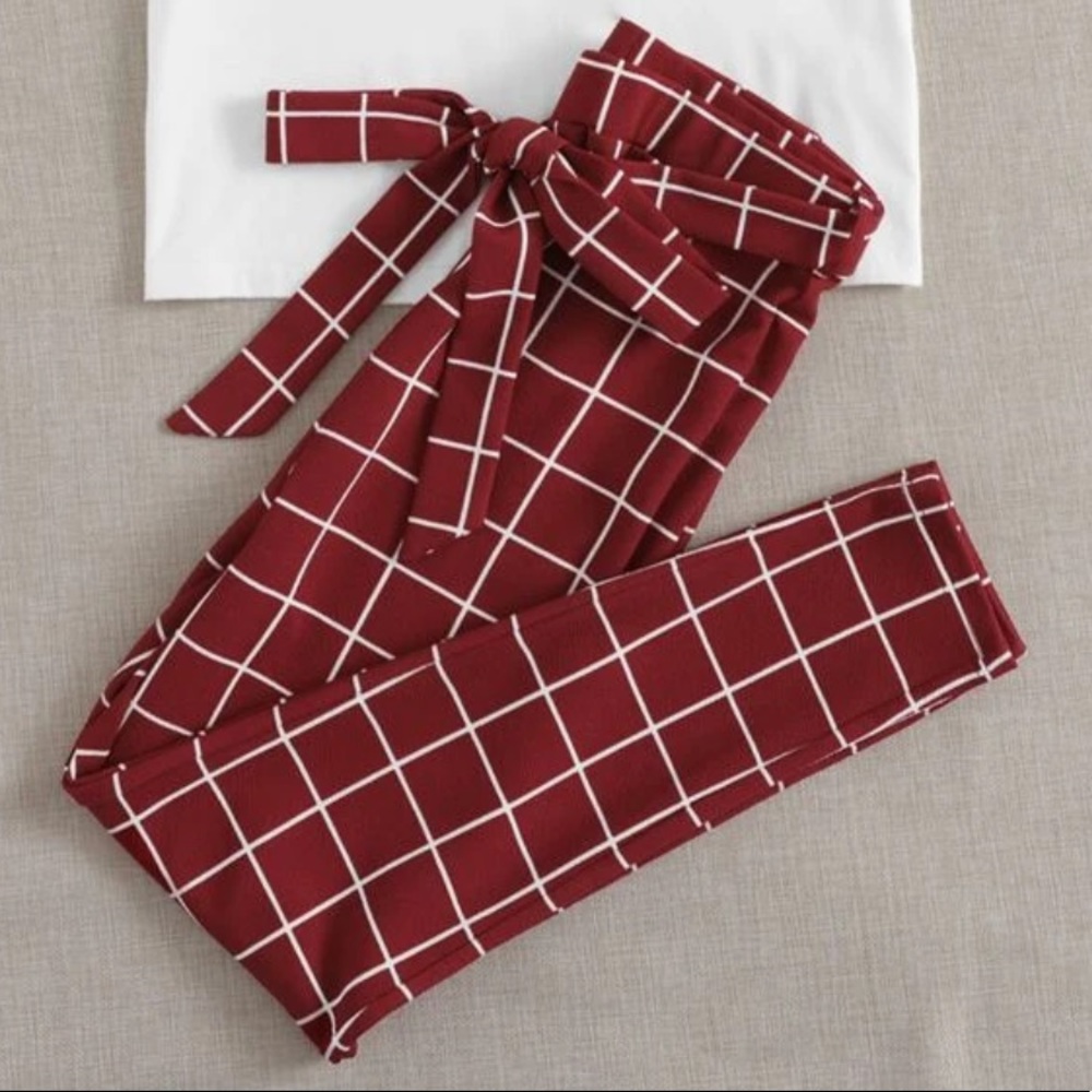 „🌸5/$25🌸NWOT Shein Plaid/ Grid Self Belted Pants Size large